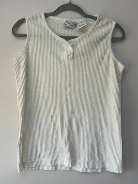 Jaclyn Smith Sport Women’s White Textured Henley Tank Top Size Medium